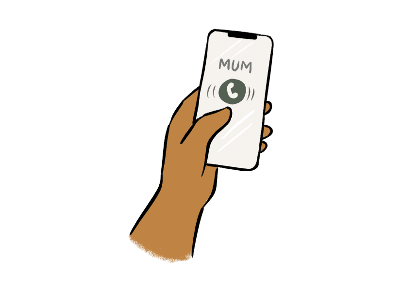 holding phone with mum calling